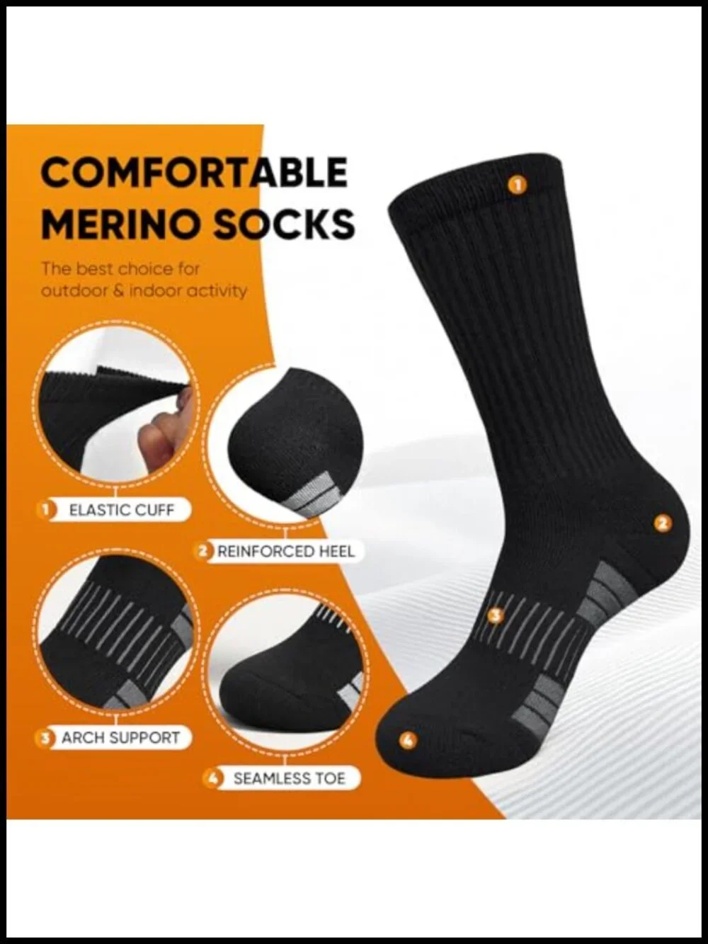 Merino Wool Hiking Socks for Men Women Thermal Winter Cushioned Wicking Crew
